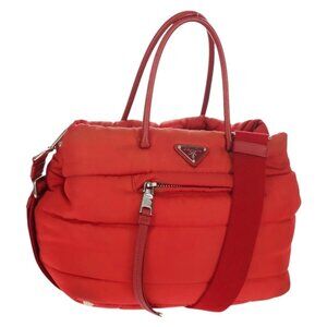 PRADA Hand Bag Nylon 2way Red Silver Auth